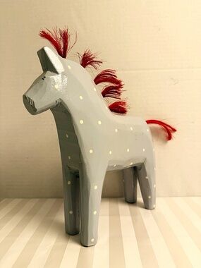 Vintage IKEA Dala Horse Swedish Hand Carved Blue Folk Art Decor 10.5” Y2K